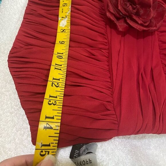 Bill Levkoff Style 633 Cranberry Red Chiffon Pleated  Bodice Flowing Maxi Gown - Picture 8 of 16